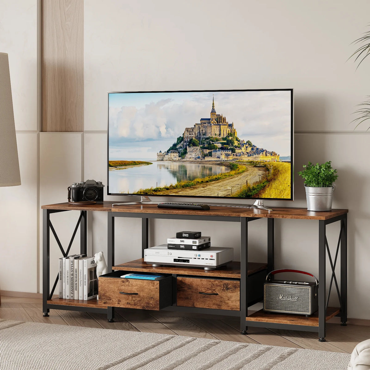 Rustic Brown TV Stand with Drawer for 55 60 65 Inch TV F95656
