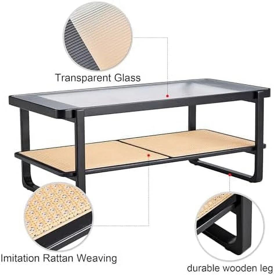 Rustic Natural Wood Rattan Coffee Table G403