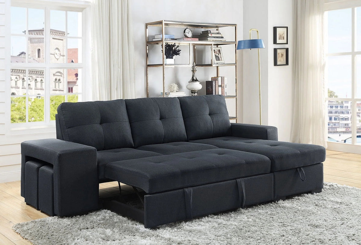 Linen Sleeper Sectional Sofa with Reversible Storage Chaise Q925847