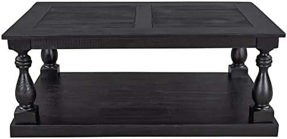 Black Solid Pine Wood Coffee Table with Floor Shelf S406