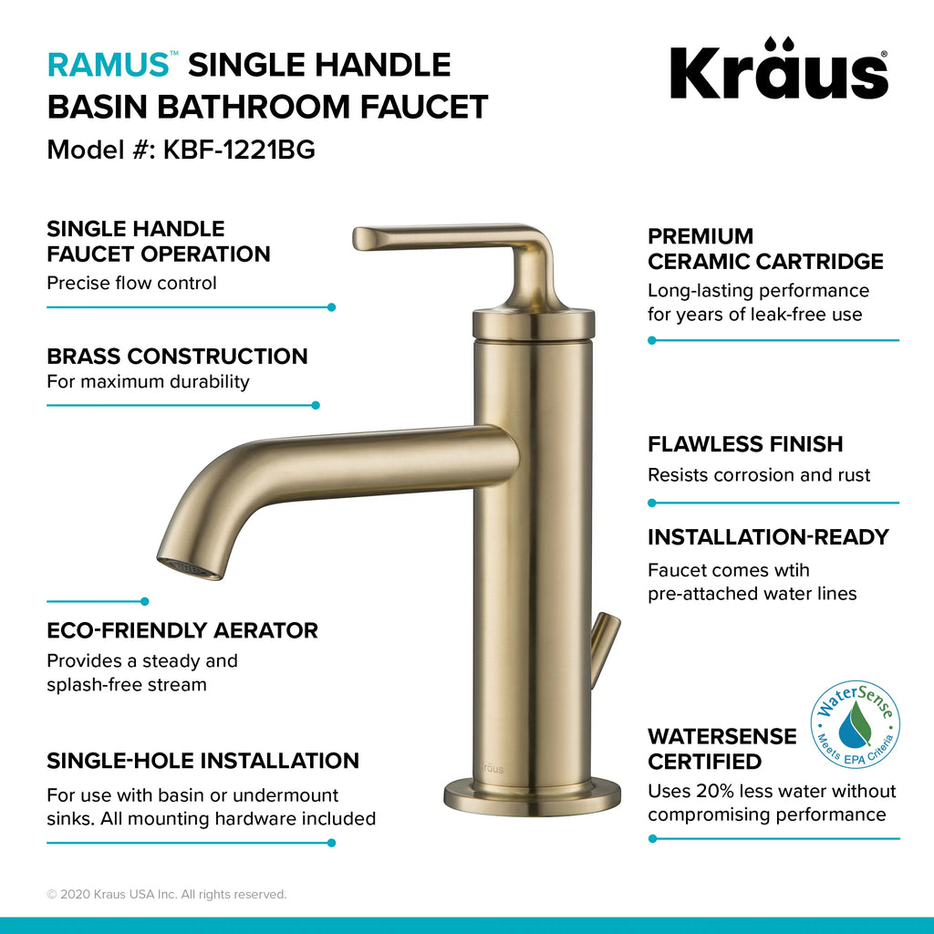 Single Handle Bathroom Sink Faucet with Lift Rod Drain O97449