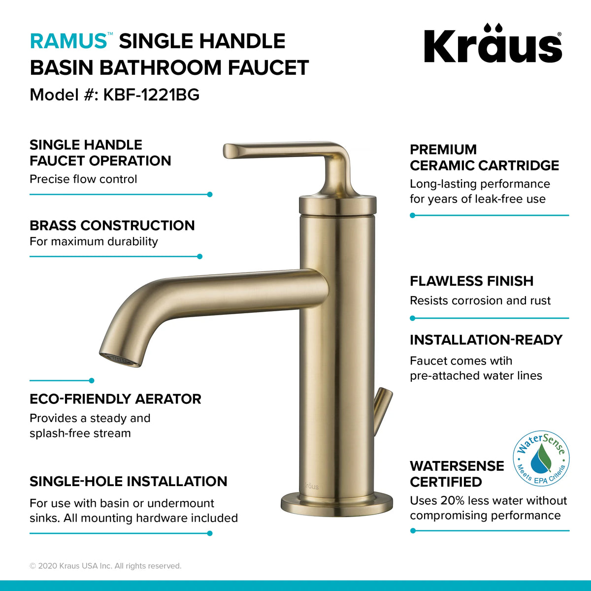 Single Handle Bathroom Sink Faucet with Lift Rod Drain O97449