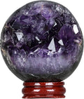 Natural Amethyst Cluster Sphere with Wood Stand F838062
