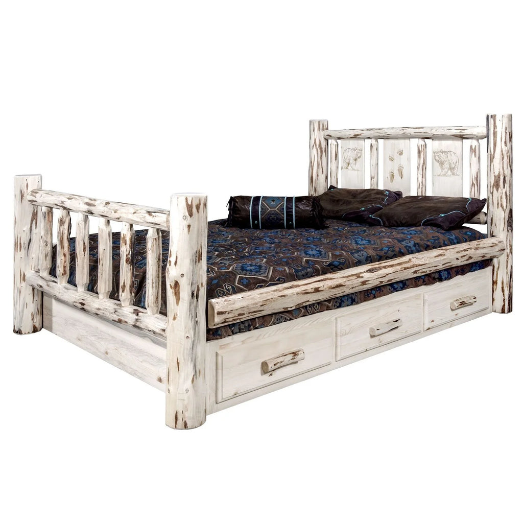 Wood Twin Storage Bed with Pine Design in Natural H496017