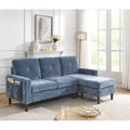 80" Convertible Sectional Sofa Couch, 3 Seats L-shape Sofa with Removable Cushions and Pocket, Rubber Wood Legs, Navy Chenille J778