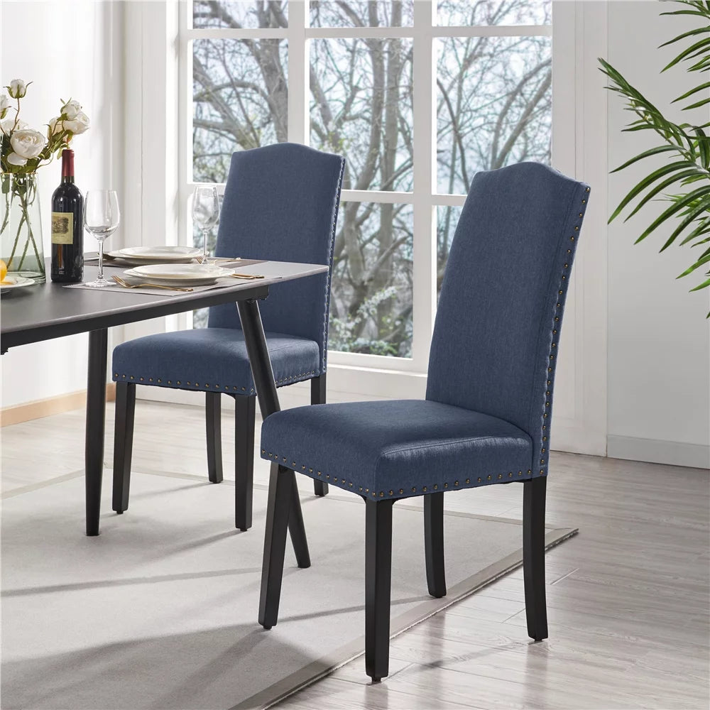 Fabric Upholstered Dining Chair Set of 2 Blue Q84361