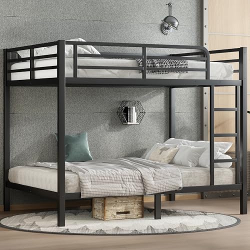 Heavy Duty Black Twin XL Over Twin XL Bunk Bed Frame with Ladder Z1633
