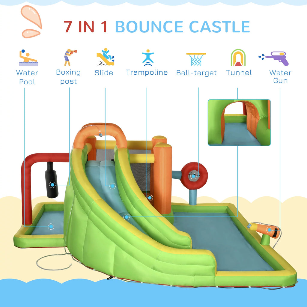 7-in-1 Inflatable Water Slide Bounce House with Carry Bag A777