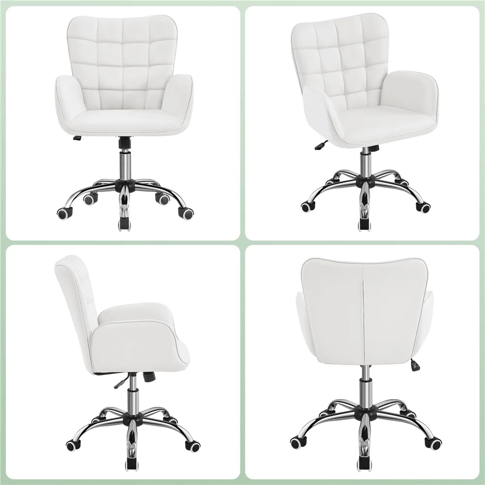 White Faux Leather Desk Chair with Padded Armrests V235415