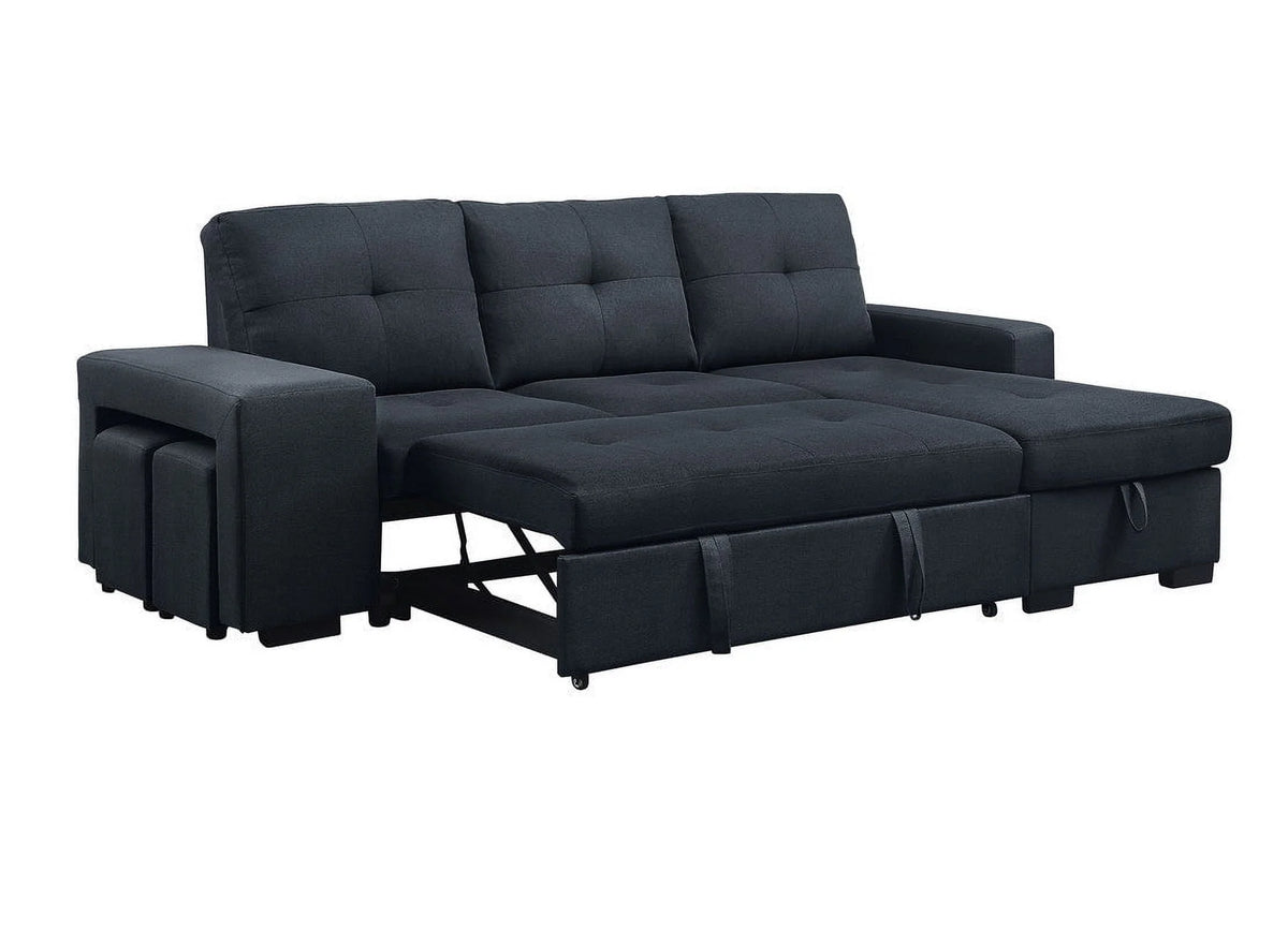 Linen Sleeper Sectional Sofa with Reversible Storage Chaise Q925847
