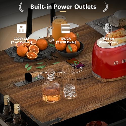 White Kitchen Island with Power Outlet U27504