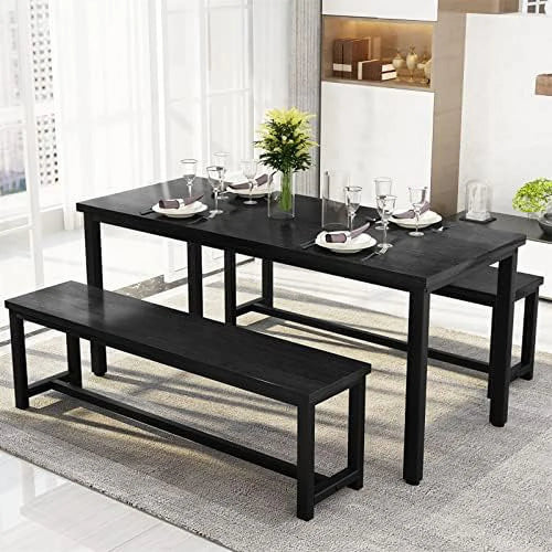 47" 3 Piece Wood Dining Table Set with Benches Y347761