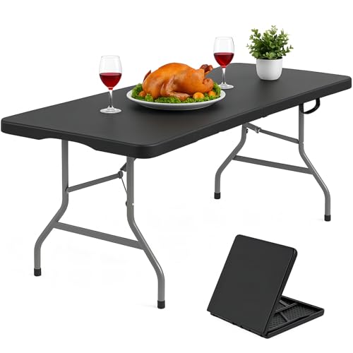 5 Foot White Folding Plastic Table with Carrying Handle Q383613