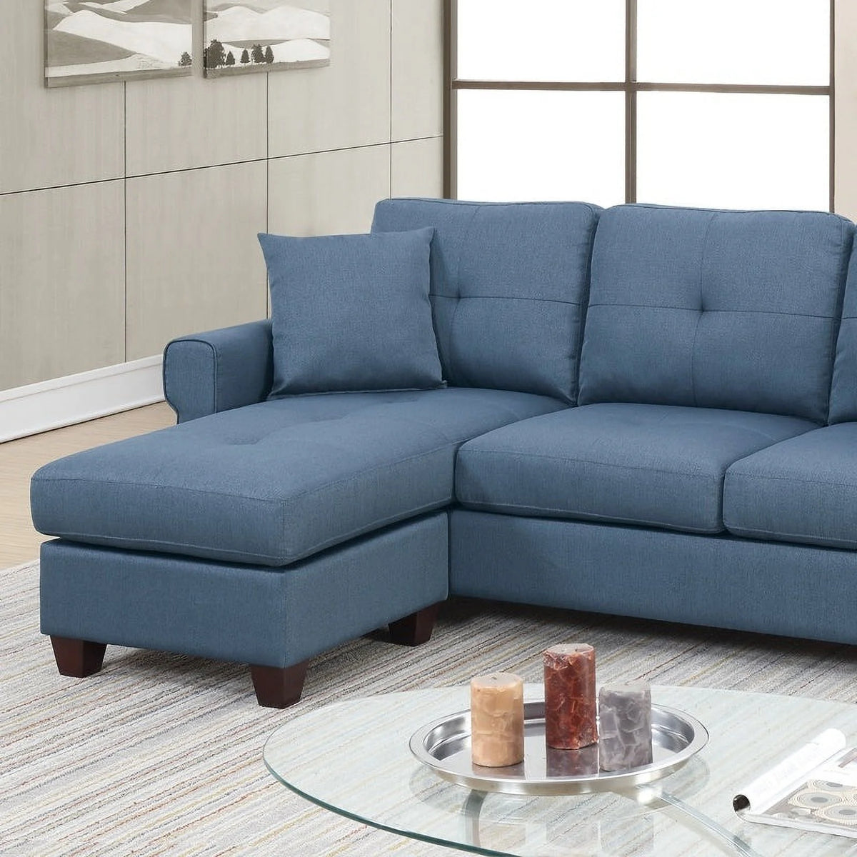 2 Piece Fabric Compact Sectional Sofa Set in Blue O3776