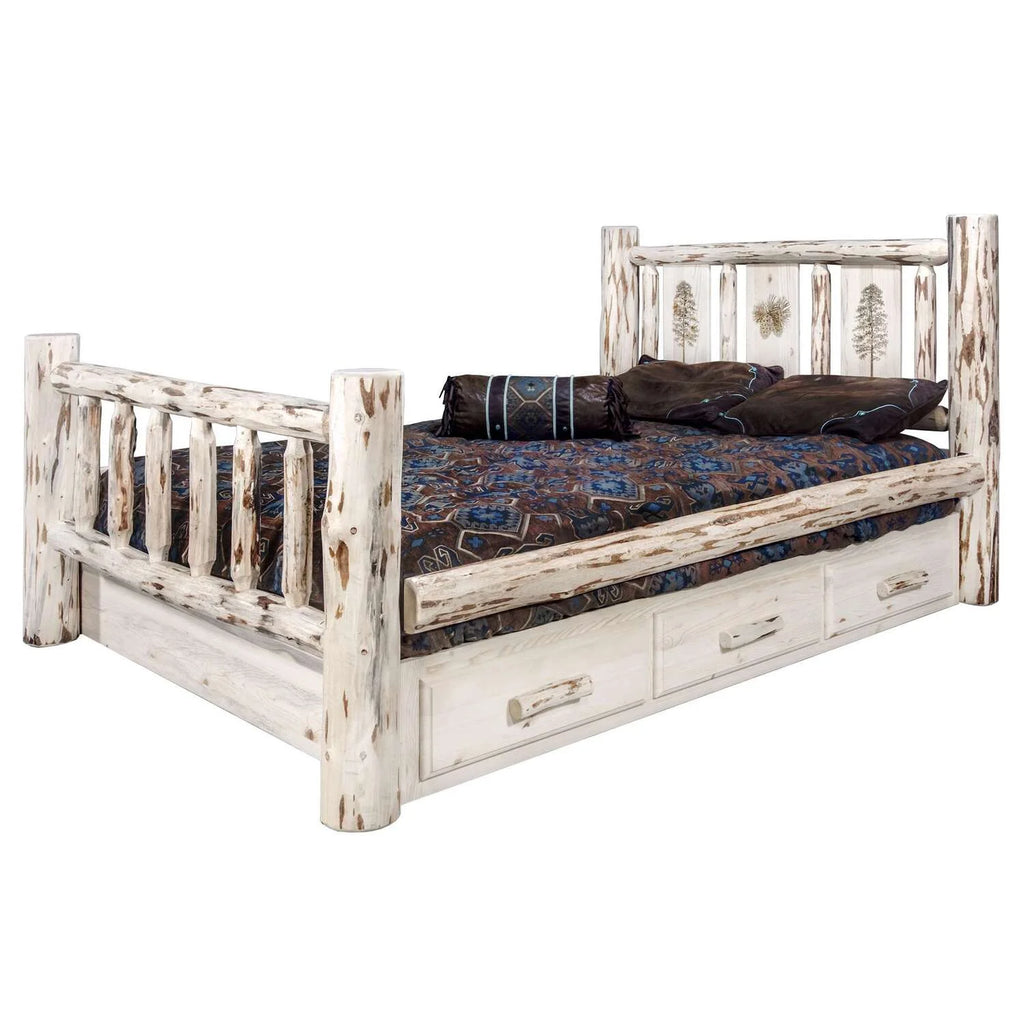 Wood Twin Storage Bed with Pine Design in Natural H496017