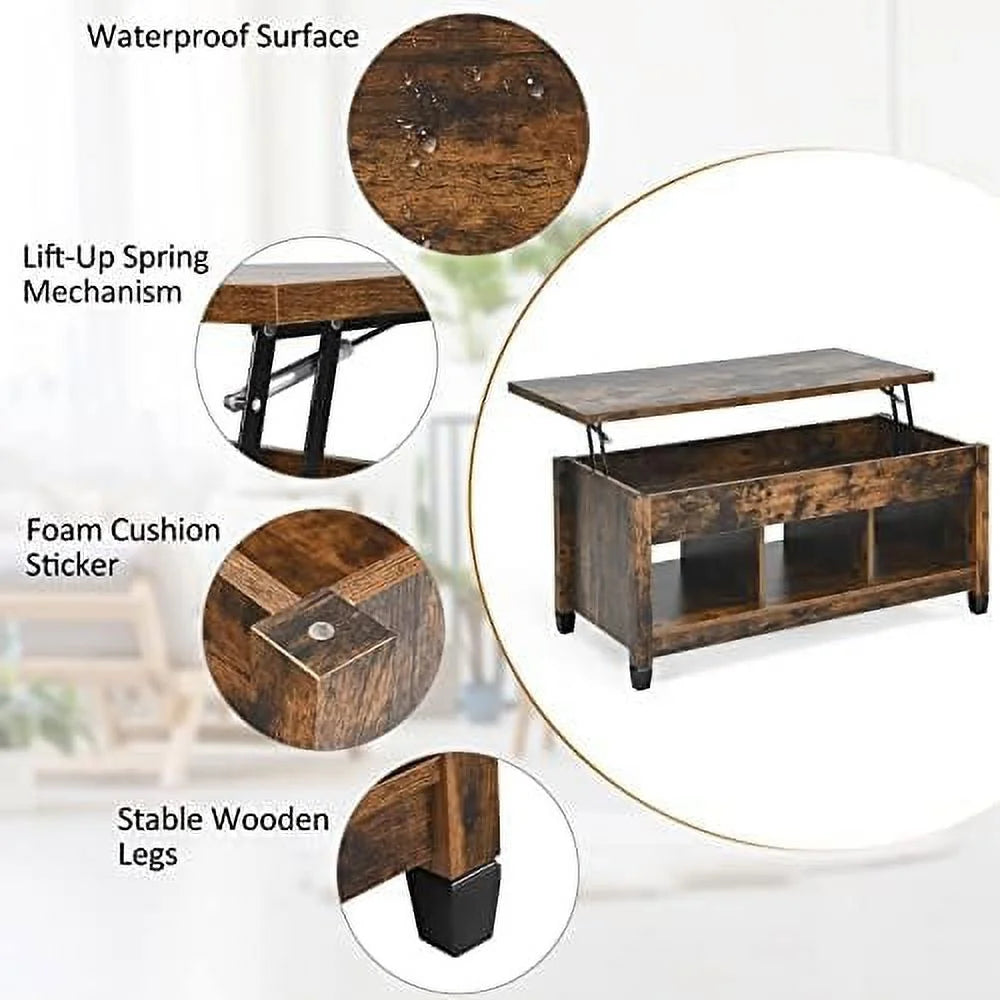 Lift Top Coffee Table with Solid Wood Legs T732410