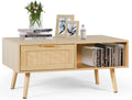 Rattan Coffee Table with 2 Drawers Natural Wood Q679