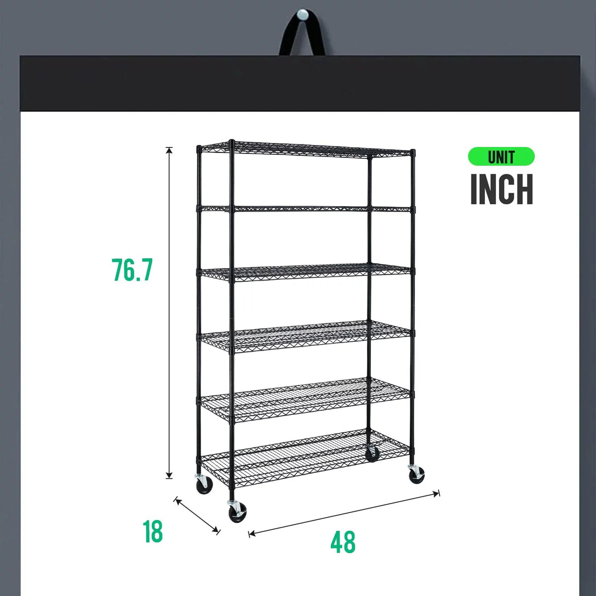 6000LBS Capacity 6 Tier Metal Shelves with Wheels, Black E8308