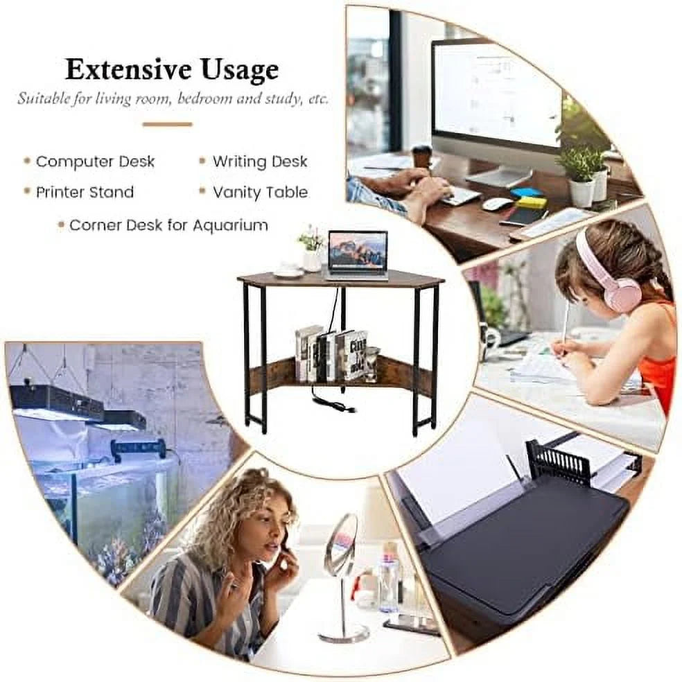 Corner Desk with Power Outlet Triangle Computer Desk C9372