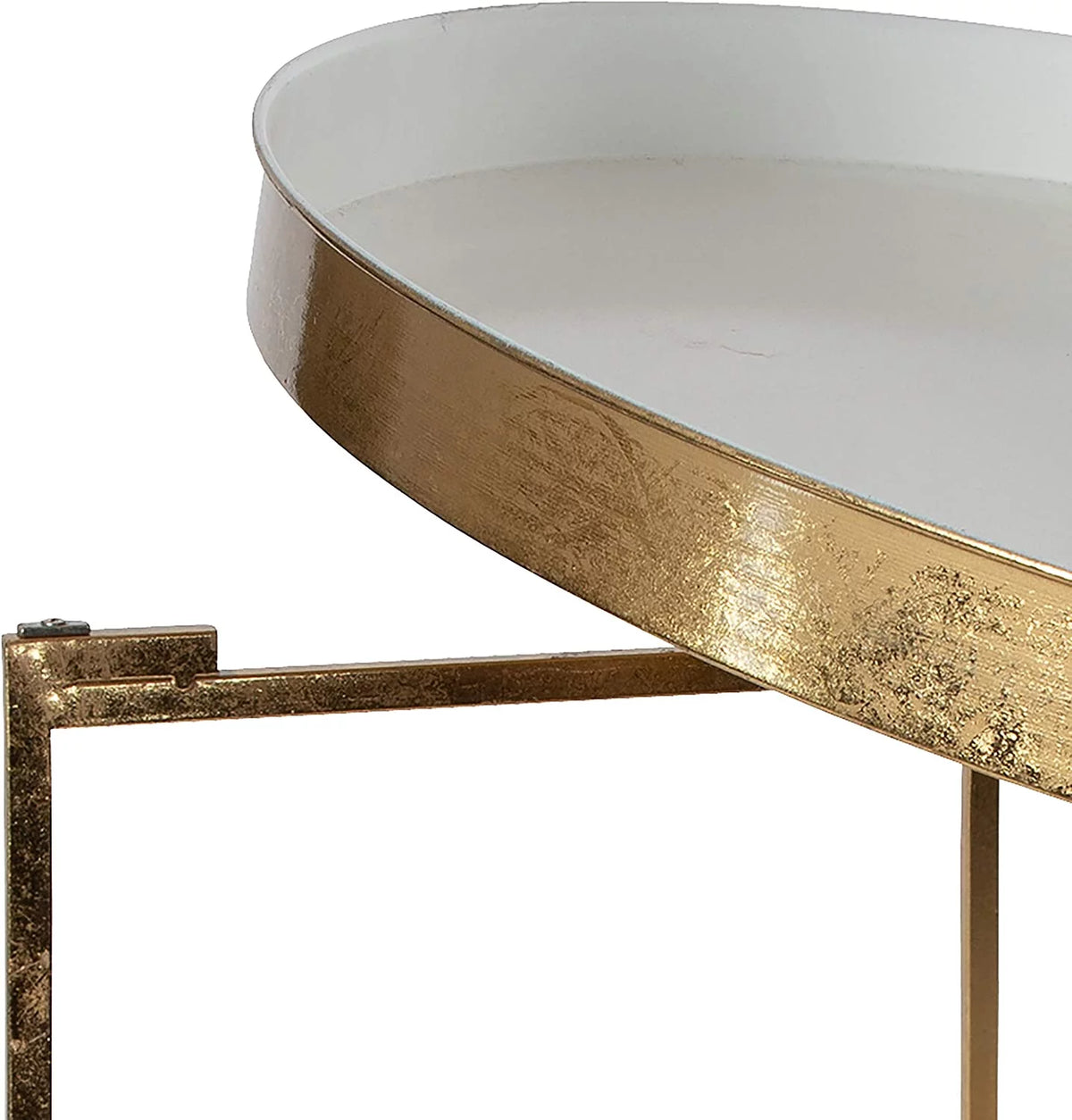 Round Metal Coffee Table, White and Gold B391