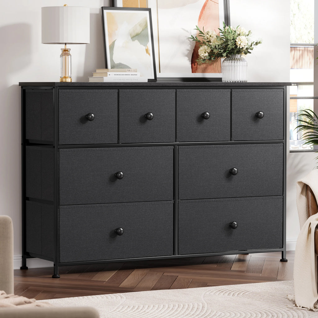 8 Drawer Fabric Dresser with Steel Frame and Wooden Top A303