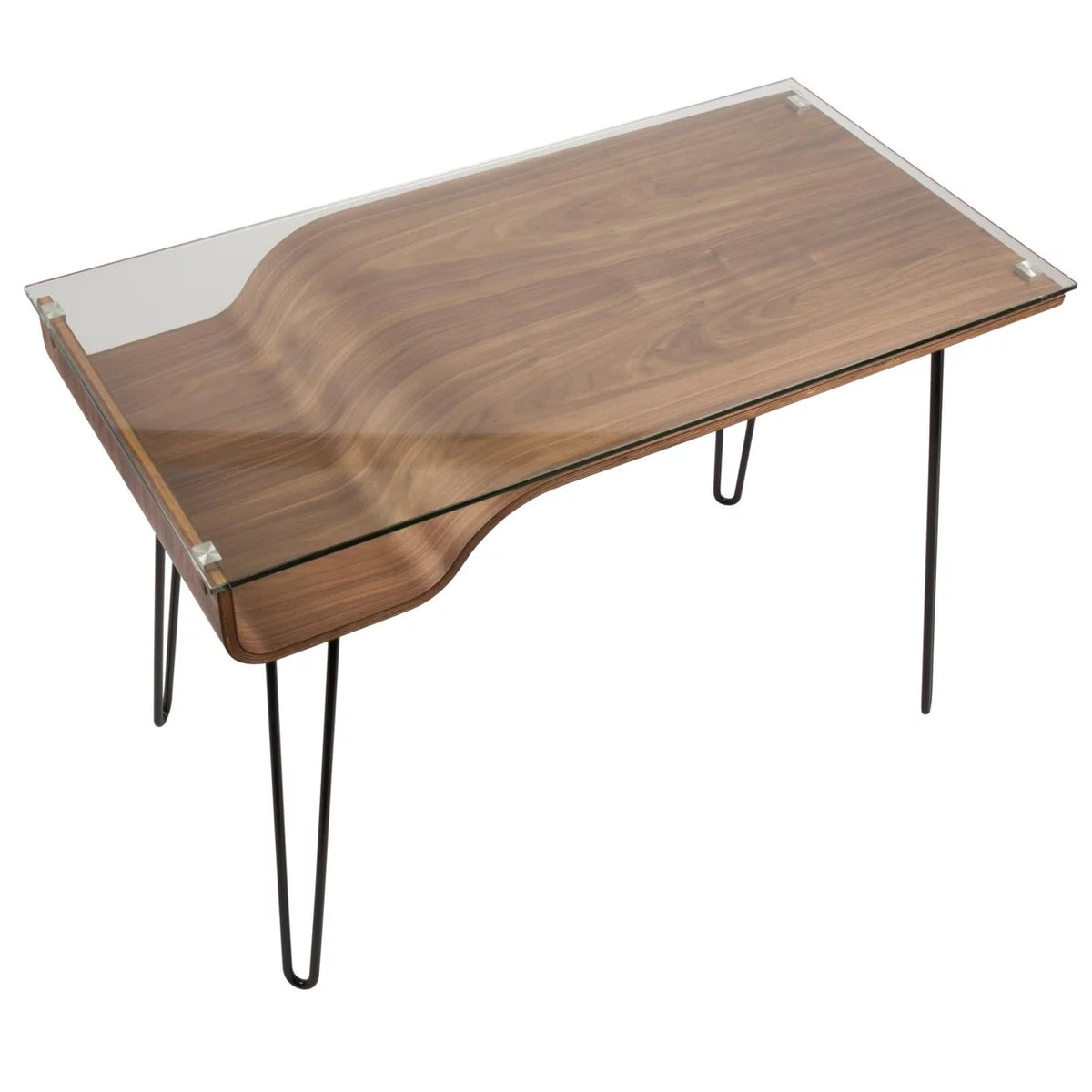 Mid-Century Modern Desk in Walnut Wood, Glass, and Black Metal S596501
