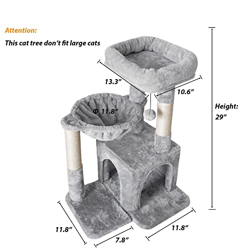 Small Light Gray Cat Tree with Sisal Scratching Post and Hammock Y6908