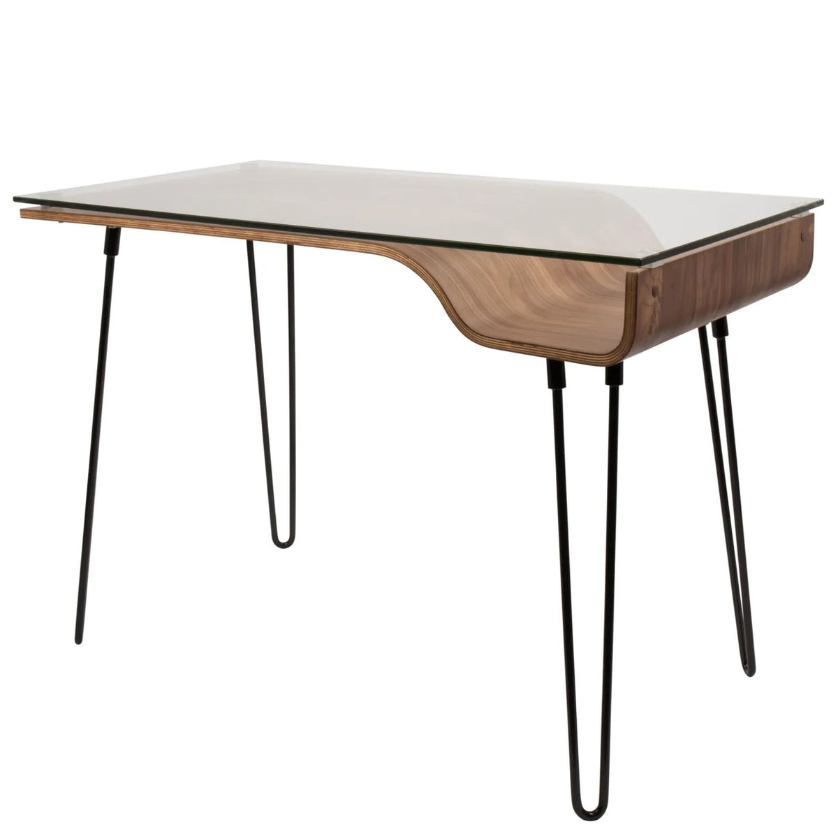 Mid-Century Modern Desk in Walnut Wood, Glass, and Black Metal S596501