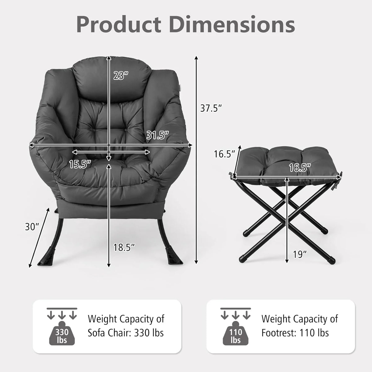 Gray Upholstered Accent Chair with Ottoman T493687