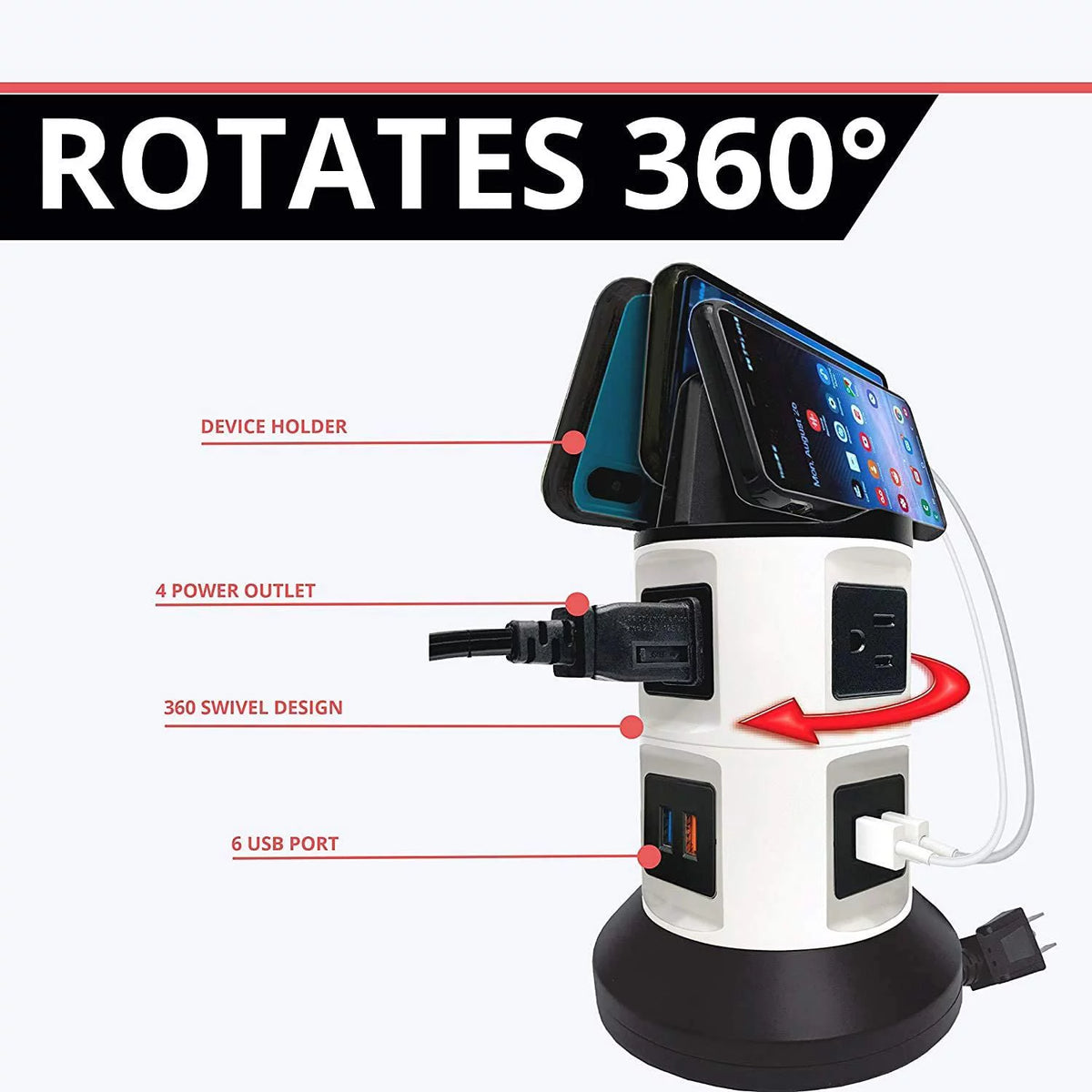 Smart Charging Station with USB Ports and Retractable Cord H578