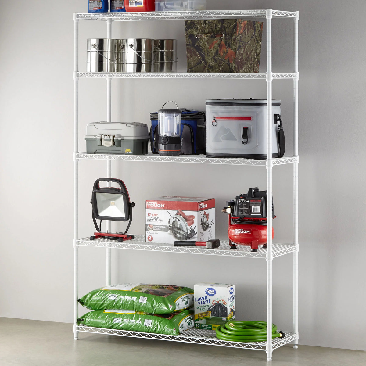 5 Tier Heavy Duty Wire Shelf Unit White 3000 lbs P153