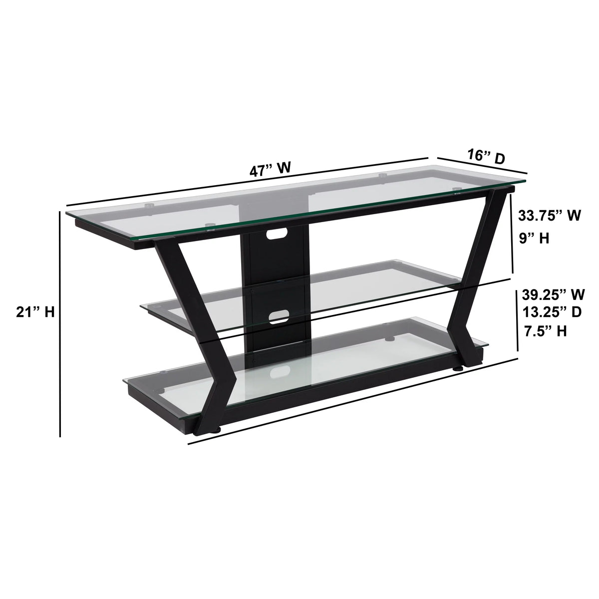 Glass TV Stand with Black Metal Frame G48946