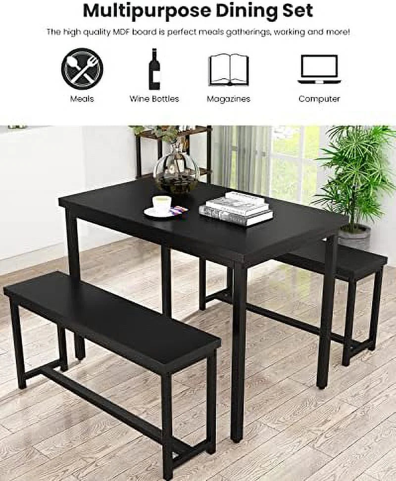 47" 3 Piece Wood Dining Table Set with Benches Y347761