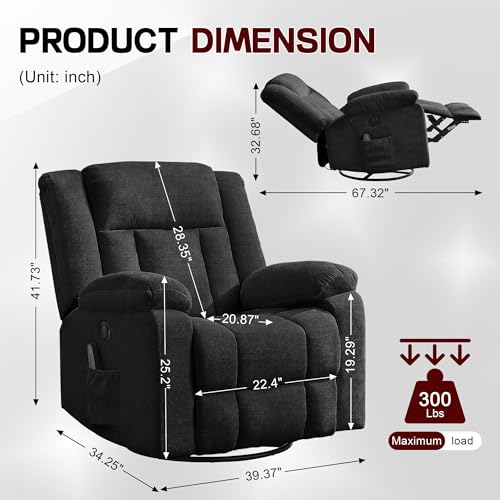 360° Swivel Rocking Recliner with Massage and Heating Y807