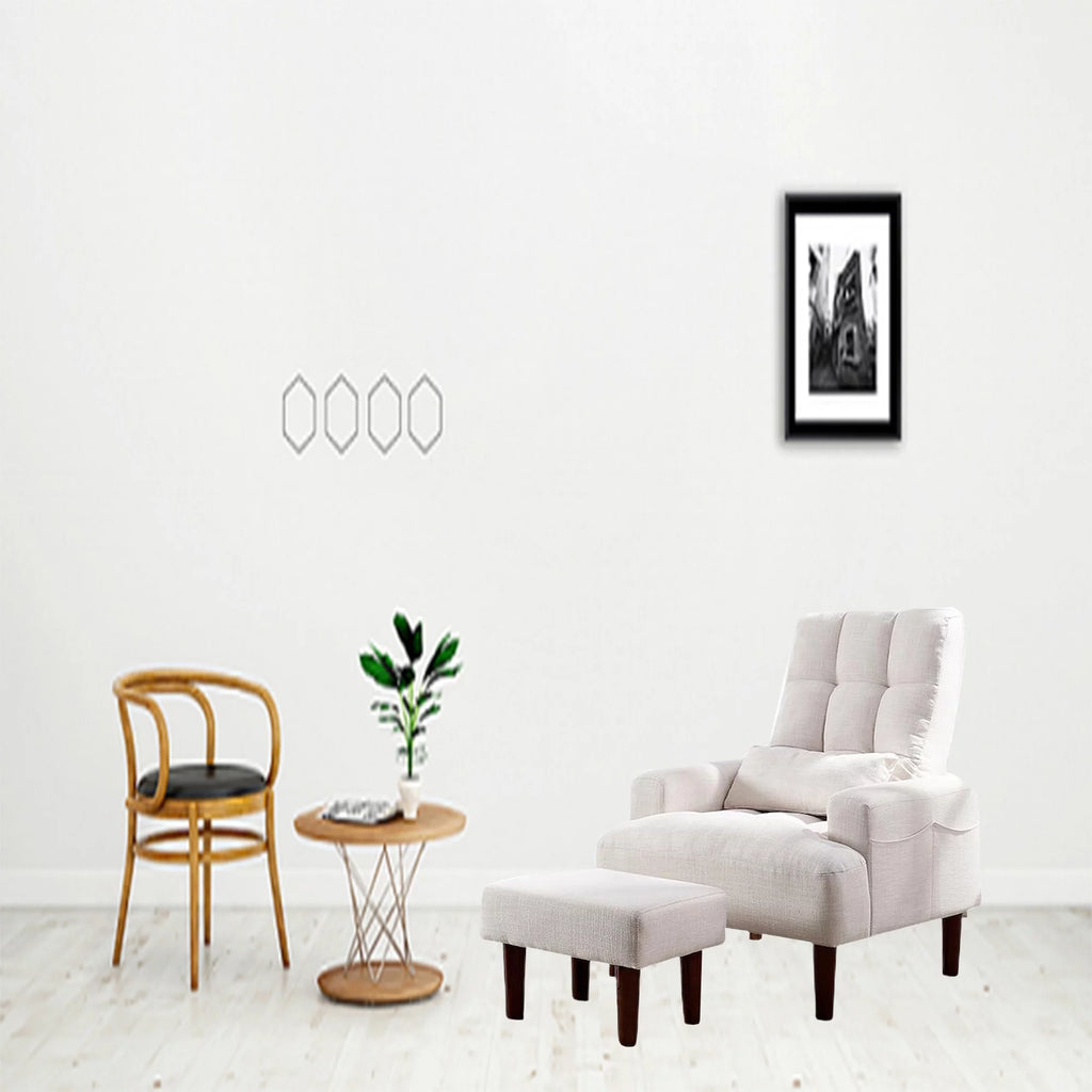 Cream White Recliner Sofa Chair with Ottoman S5234