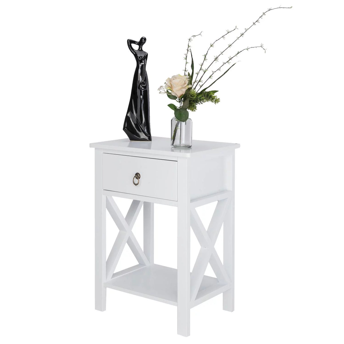Set of 2 White Wood Nightstand with A Drawer P13992