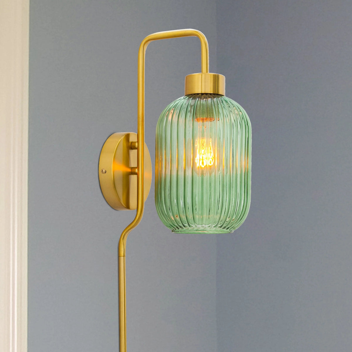 Green Glass and Metal Retro Wall Sconce A343