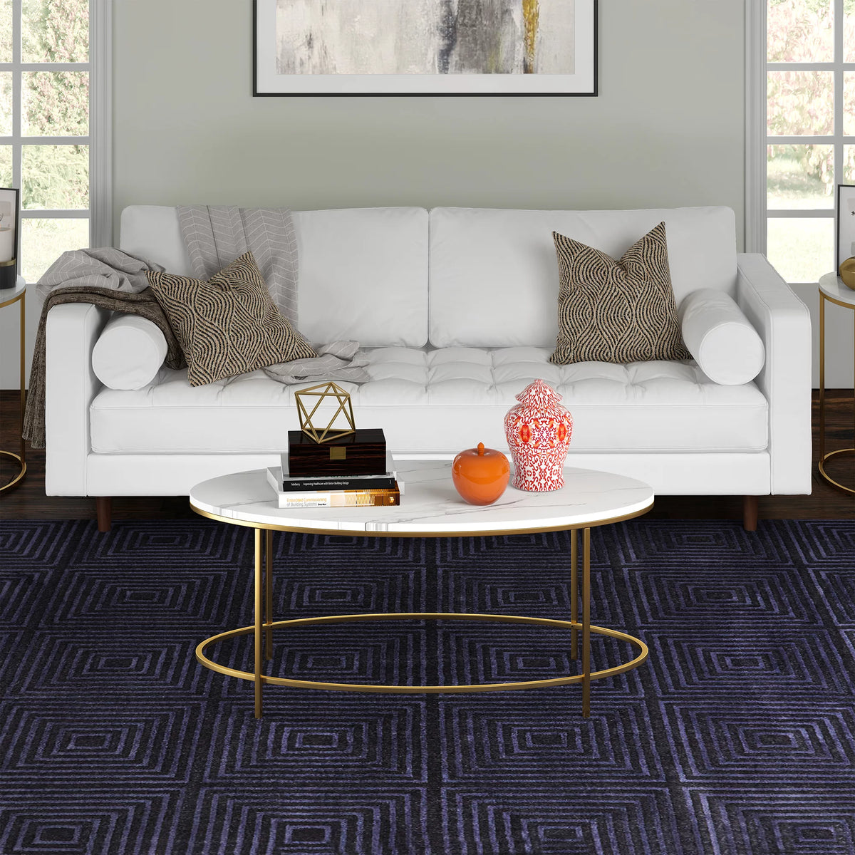 42" Wide Oval Coffee Table with Faux Marble Top N38901