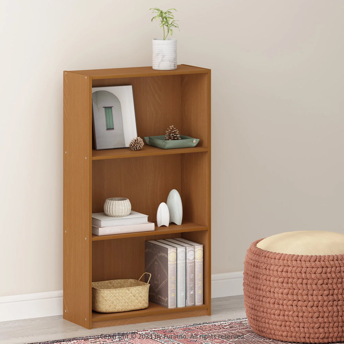 3-Tier Natural Oak Bookcase Storage Shelves W56532