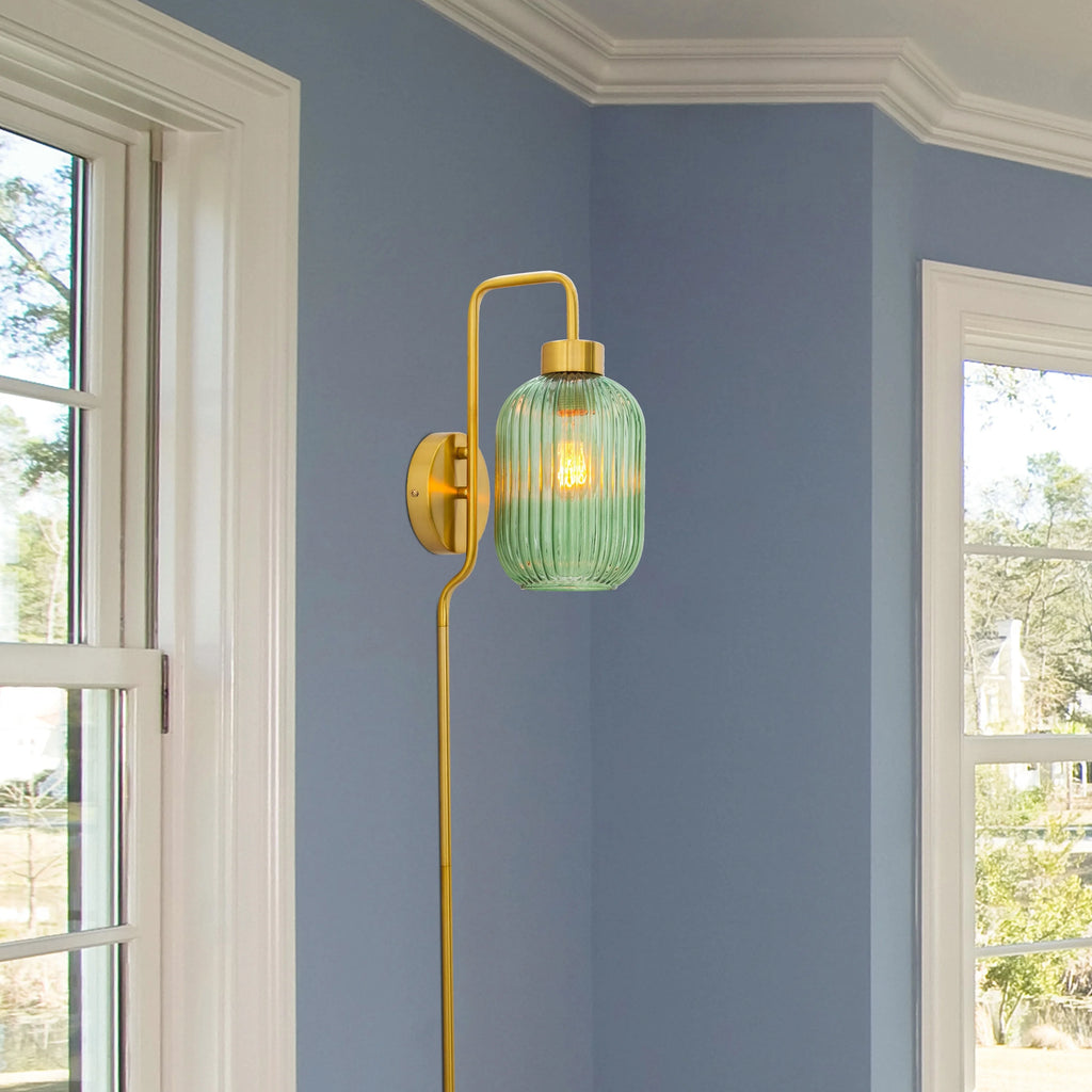Green Glass and Metal Retro Wall Sconce A343