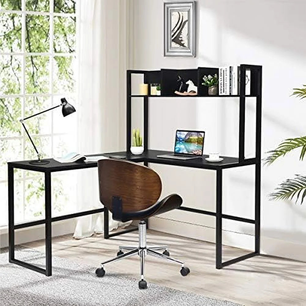 Reversible L-Shaped Corner Computer Desk with Hutch L848