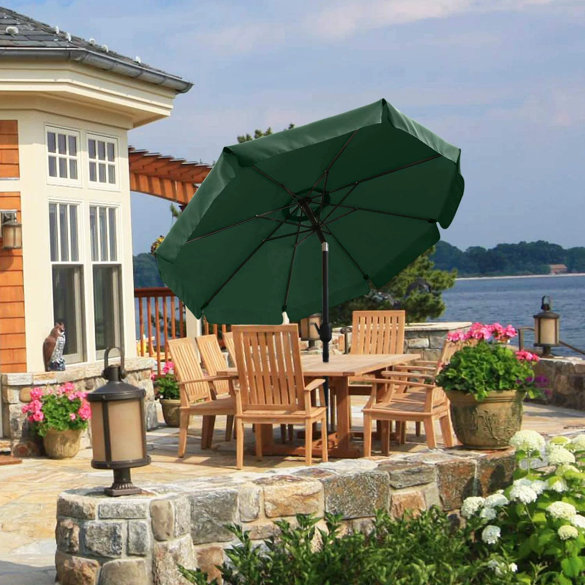 Green Round Table and Patio Umbrella O745