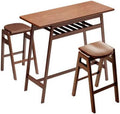 3 PCS Pub Dining Set Rubber Wood Stackable Backless High Stool with Shelf and Hooks H8399