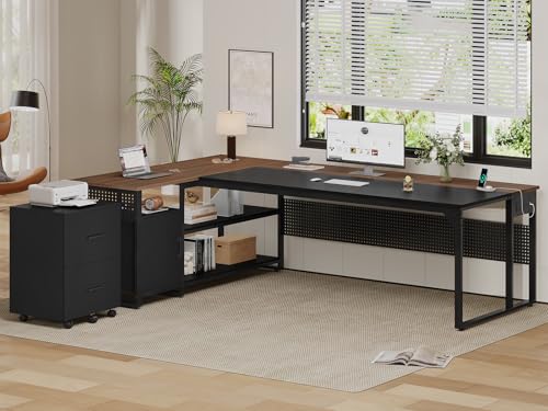 71" Reversible L Shaped Desk with File Cabinet & Power Outlets X623626