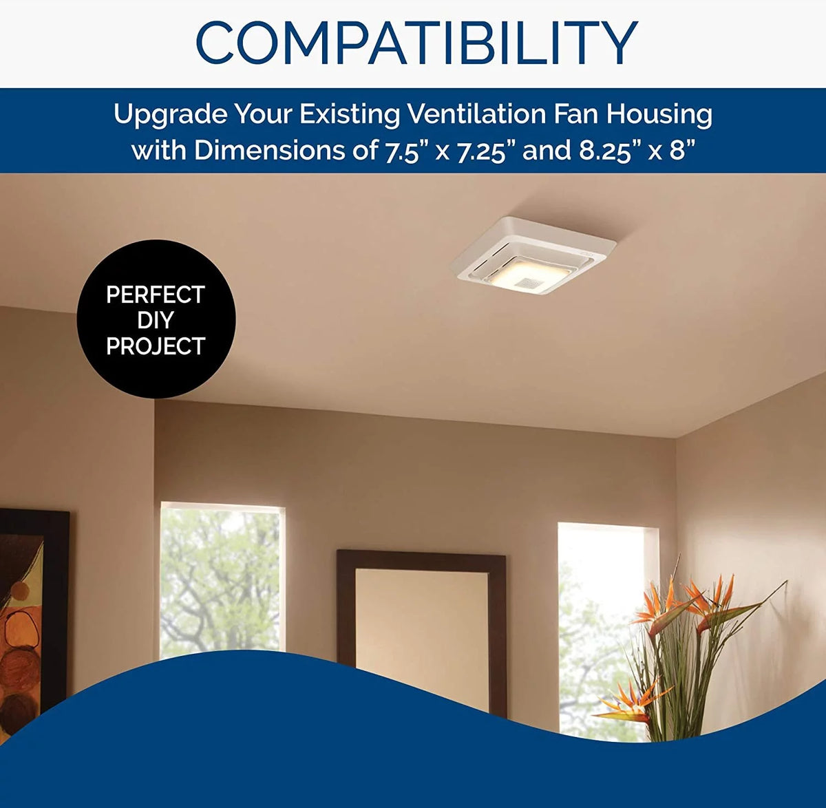 White Bathroom Exhaust Fan with LED Light S451