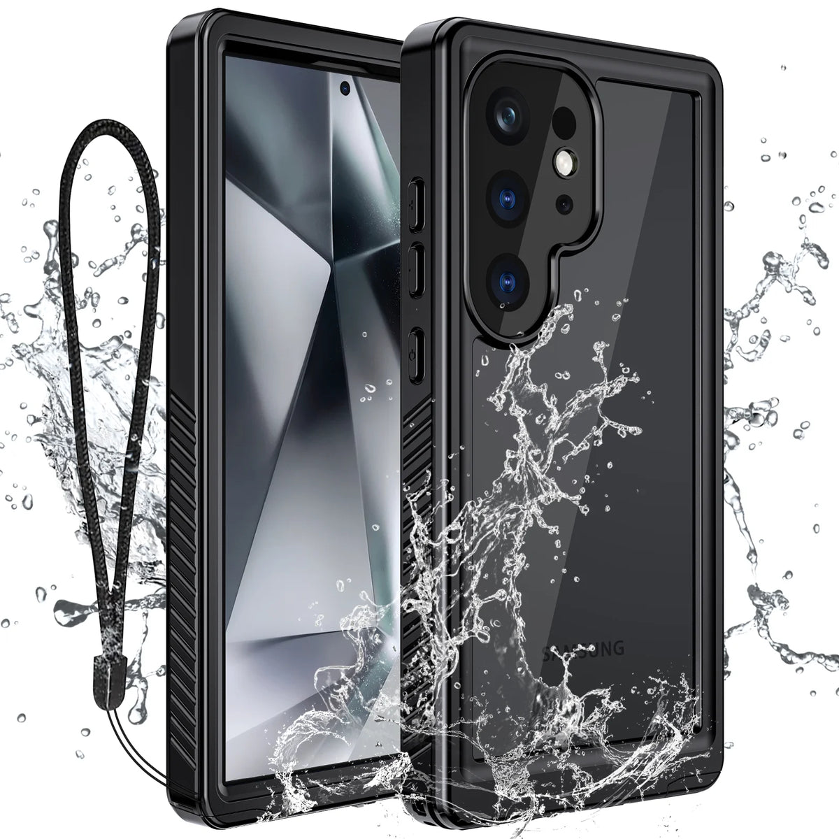 Black Waterproof Rugged Phone Case with Screen Protector Y930318
