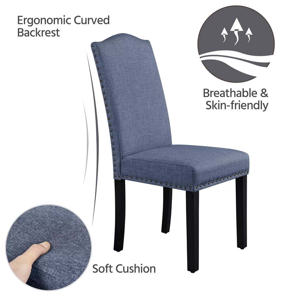 Fabric Upholstered Dining Chair Set of 2 Blue Q84361