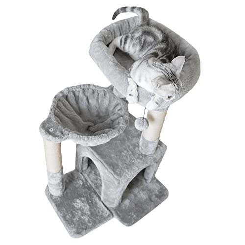 Small Light Gray Cat Tree with Sisal Scratching Post and Hammock Y6908