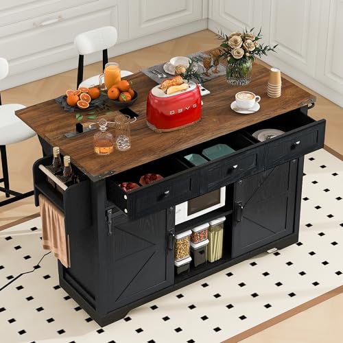 White Kitchen Island with Power Outlet U27504