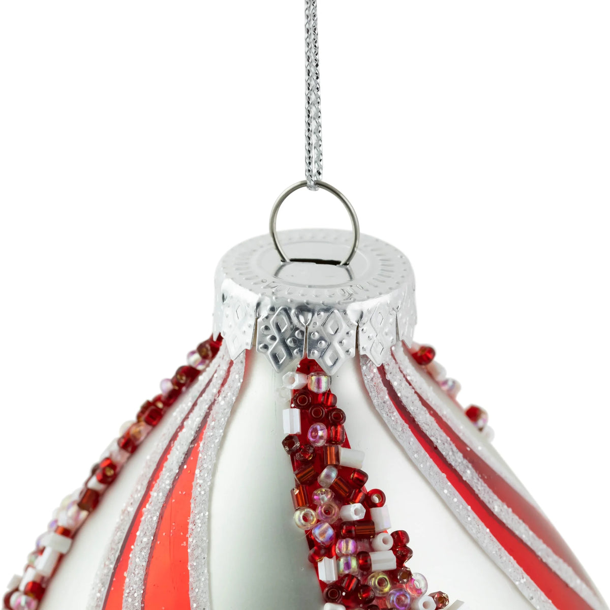 Set of 2 White and Red Glass Christmas Ornaments Z49539